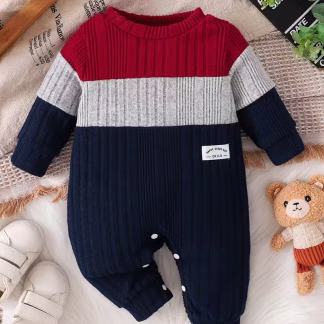 ベビーボーイズ カジュアル ラウンドネック カラーブロック ニット ボディスーツ